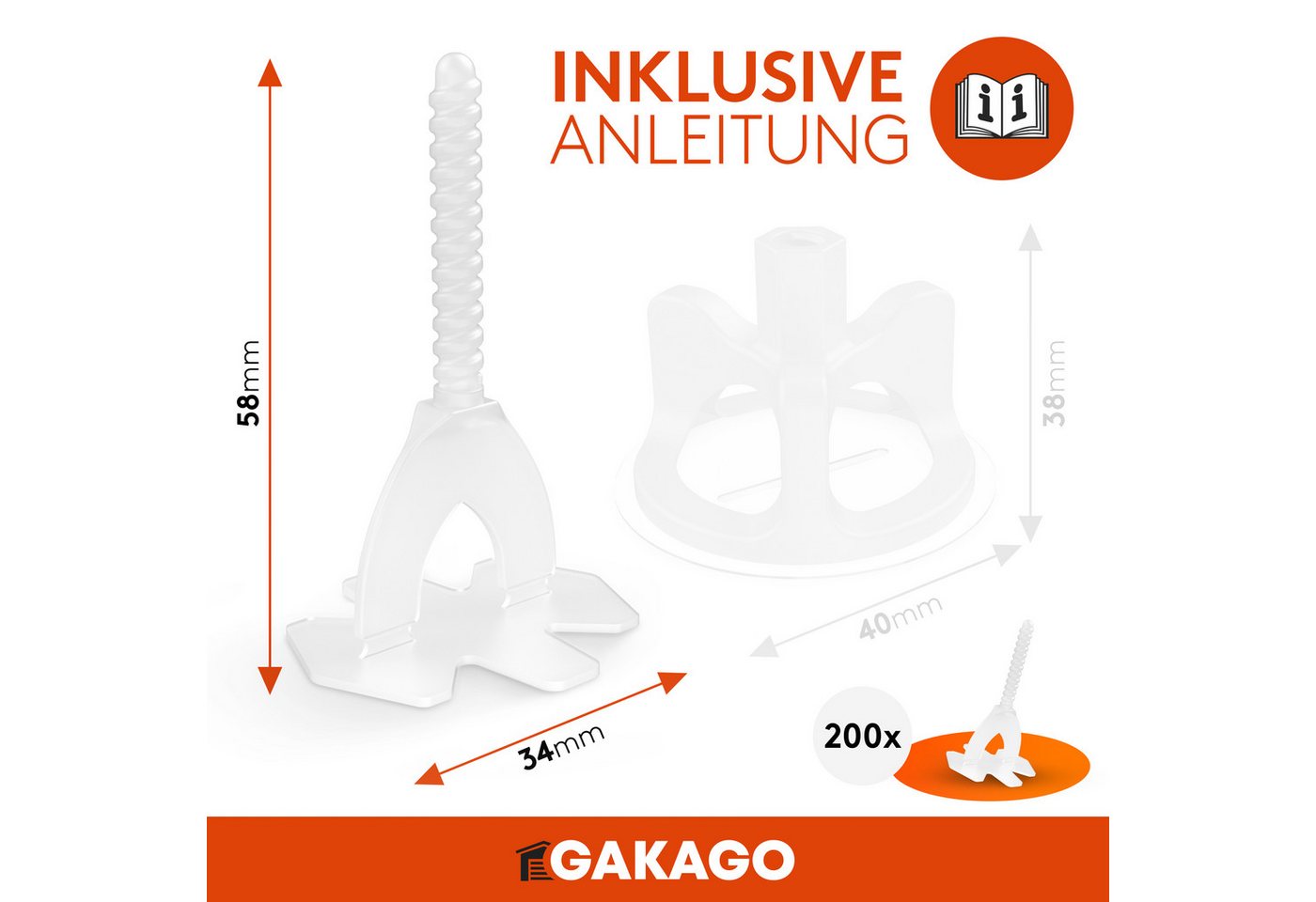 Gakago Nivelliersystem Fliesen (200-tlg., Gewindelaschen 1mm) Verlegehilfe für ein perfektes Fugenbild - Für Fliesenstärken 3-18mm Bild 2