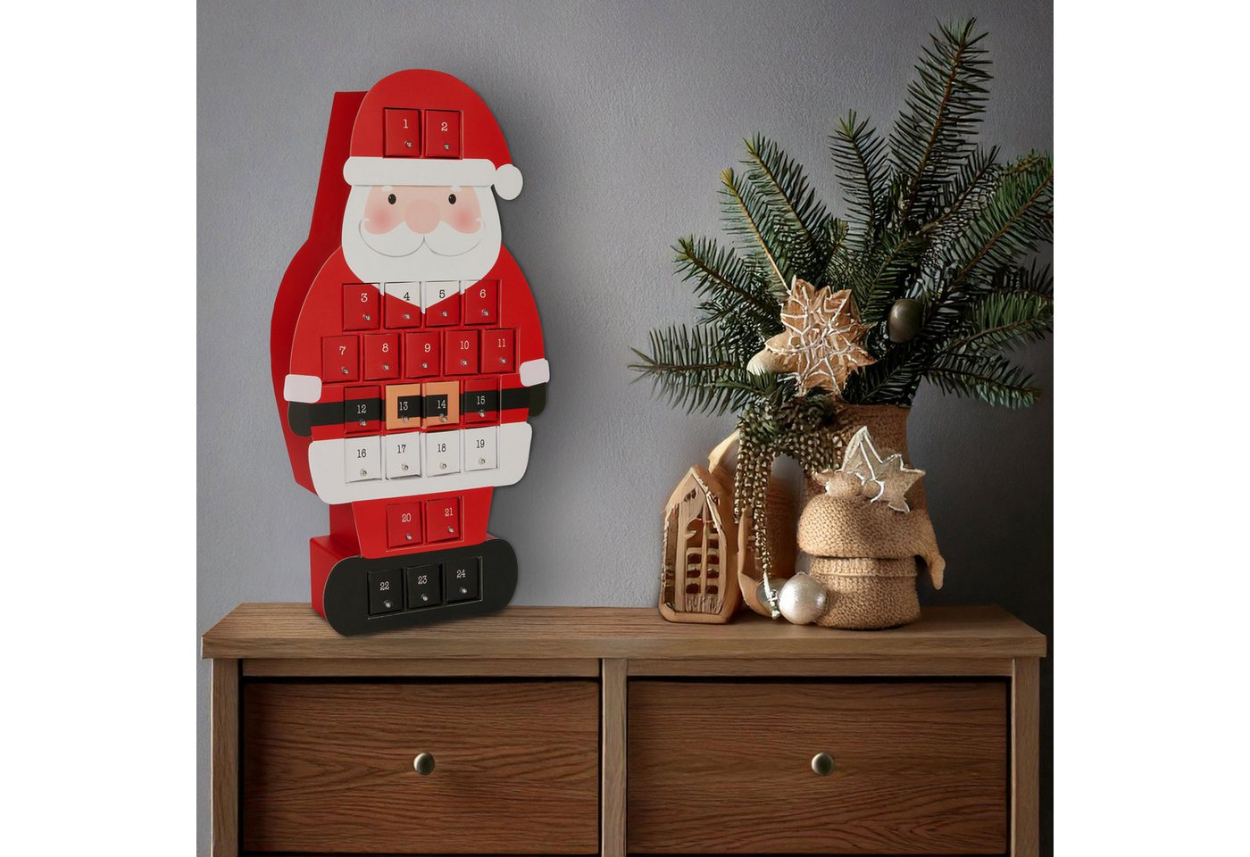 BRUBAKER befüllbarer Adventskalender Weihnachtsmann - Weihnachtskalender - 46 cm groß aus Pappe - Rot (Adventskalender zum Befüllen, 1-tlg), 24 Türchen für Gutscheine, Süßigkeiten und andere Überraschungen Bild 2