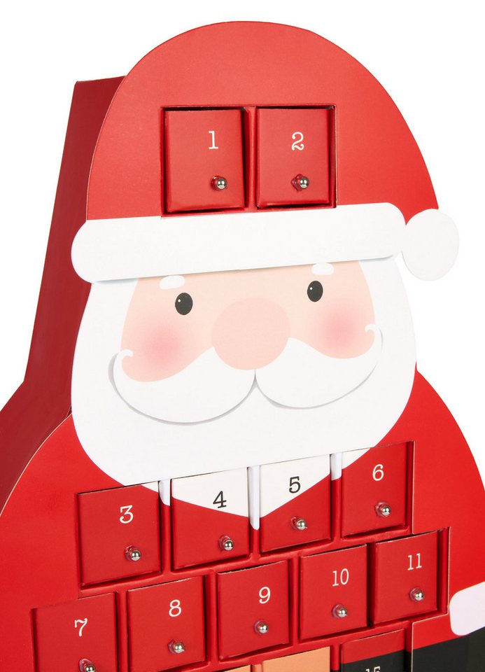 BRUBAKER befüllbarer Adventskalender Weihnachtsmann - Weihnachtskalender - 46 cm groß aus Pappe - Rot (Adventskalender zum Befüllen, 1-tlg), 24 Türchen für Gutscheine, Süßigkeiten und andere Überraschungen Bild 4