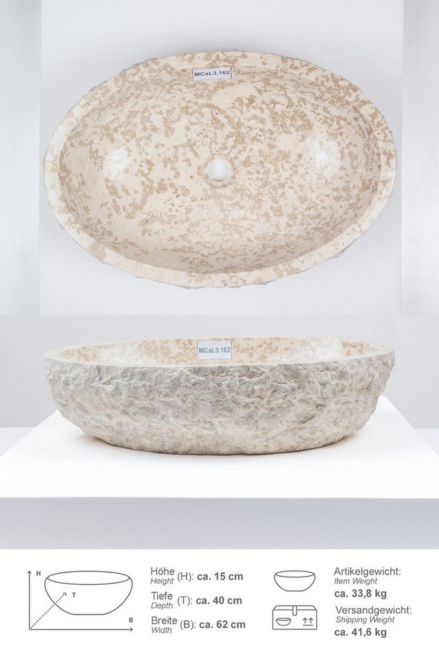 wohnfreuden Aufsatzwaschbecken Erosi Marmor Waschbecken 60 cm creme (Kein Set), 102276_MCaL3.162 Bild 2