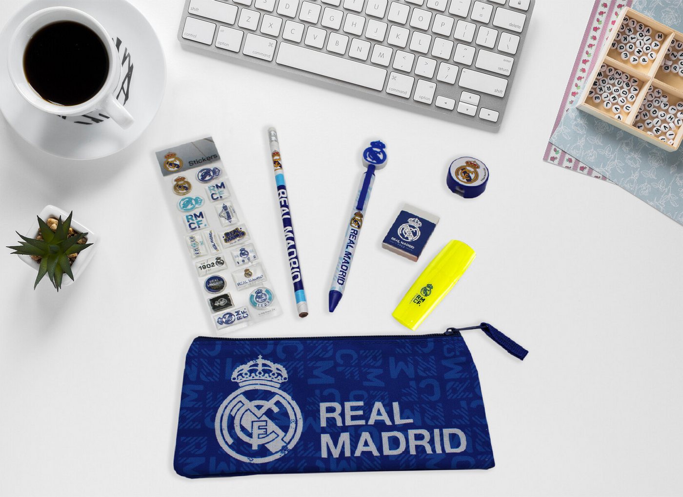 Real Madrid Federmäppchen Schulset mit Federmappe, Bleistift und Textmarker