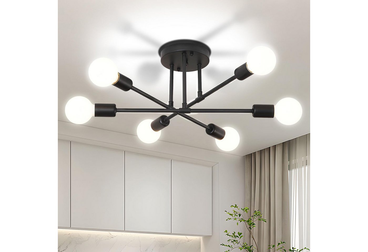 Lapalife LED Deckenleuchte Schwarz Deckenlampe, Halbbündige Kronleuchter Mit 6/8 Flammig, (Ohne Leuchtmittel) Für Wohnzimmer Esszimmer Schlafzimmer Küche Flur