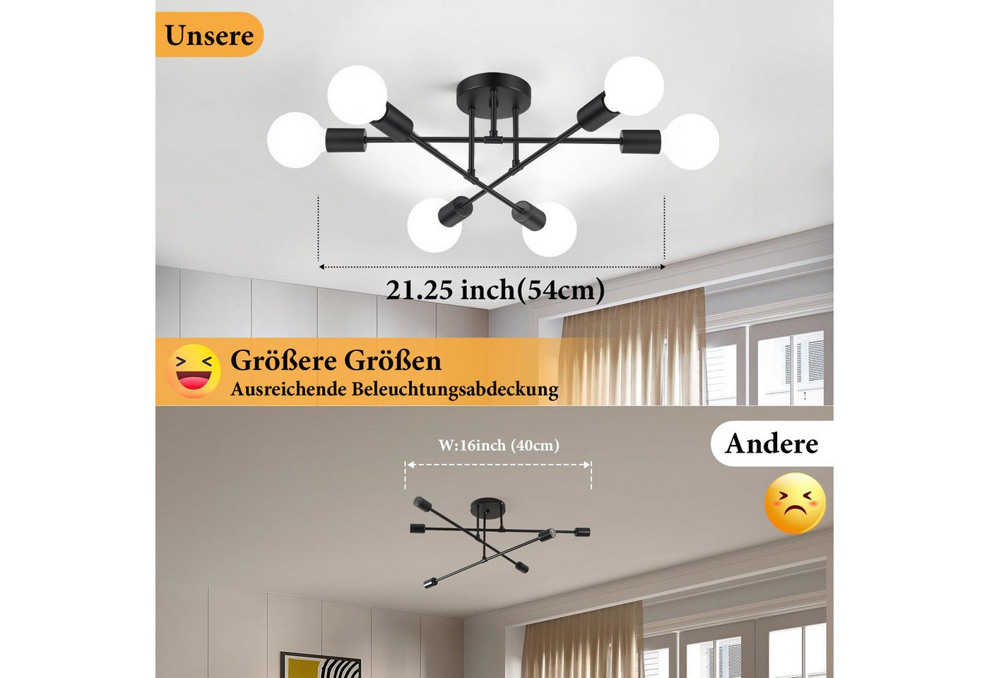 Lapalife LED Deckenleuchte Schwarz Deckenlampe, Halbbündige Kronleuchter Mit 6/8 Flammig, (Ohne Leuchtmittel) Für Wohnzimmer Esszimmer Schlafzimmer Küche Flur Bild 3