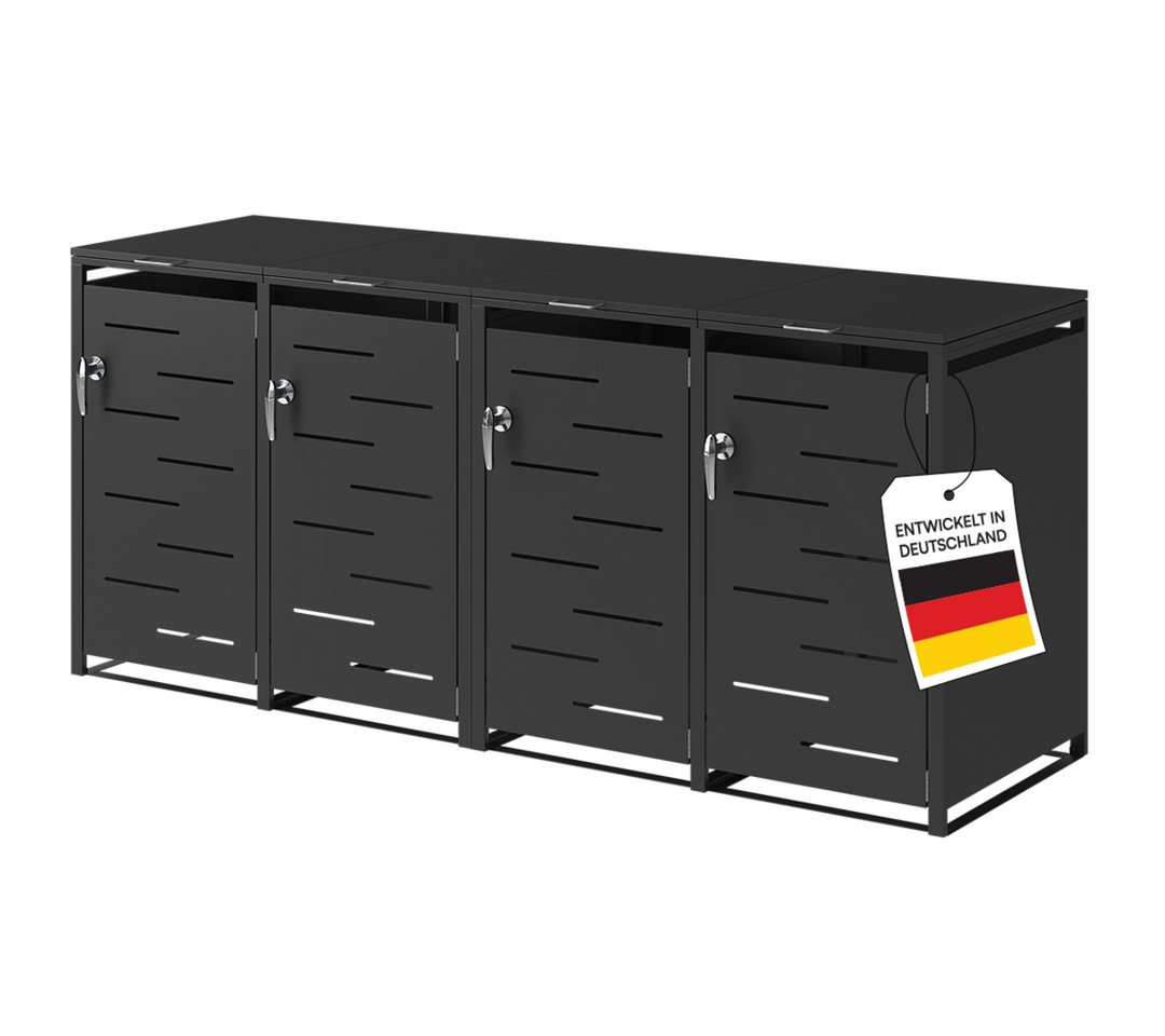 STEELSØN Mülltonnenbox Diorus 120L, abschließbar, Mülltonnenverkleidung wetterfest (Graphitschwarz, verfügbar mit 1, 2, 3, 4, oder 5 Türen), aus verzinktem Stahl