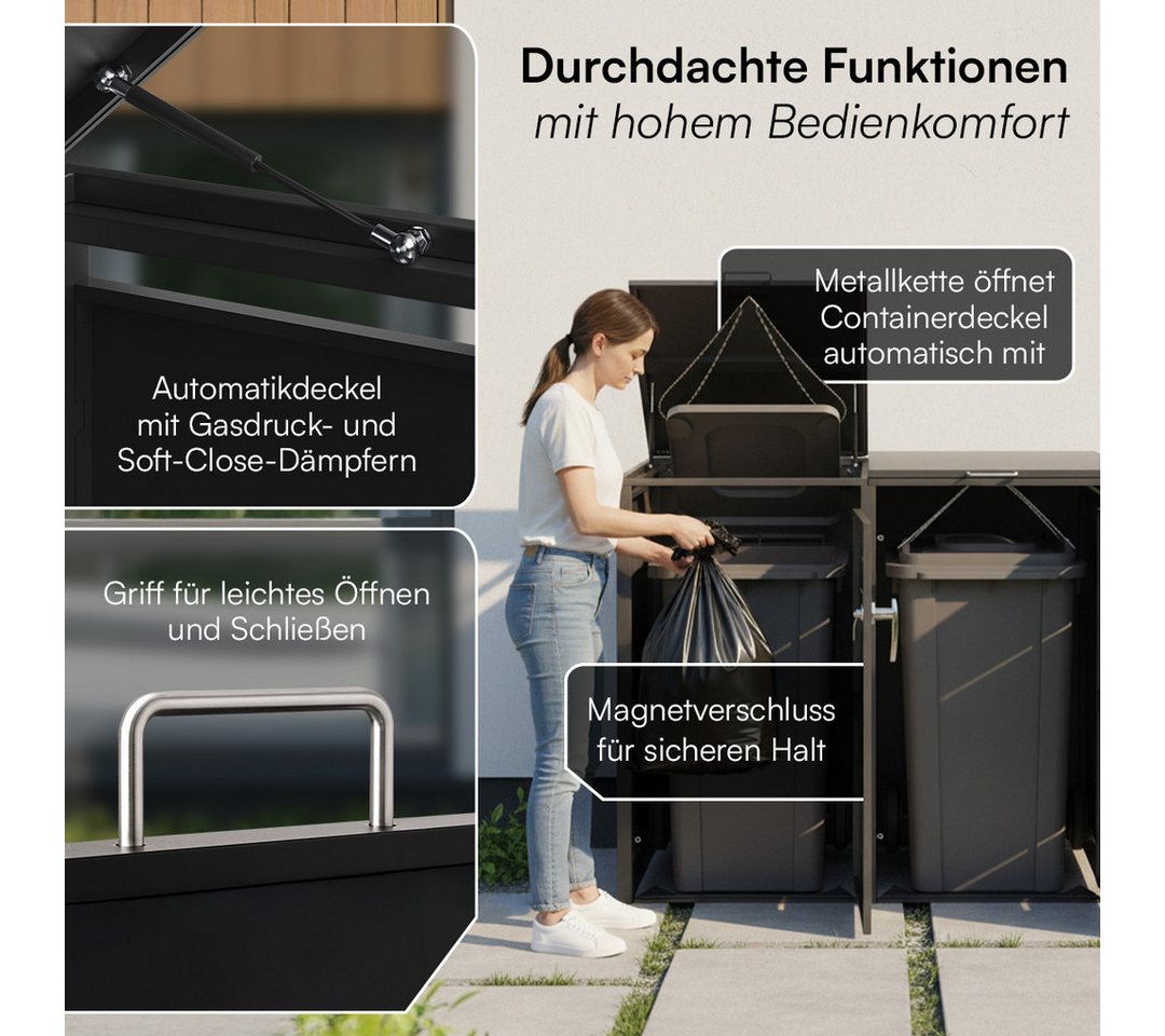 STEELSØN Mülltonnenbox Diorus 120L, abschließbar, Mülltonnenverkleidung wetterfest (Graphitschwarz, verfügbar mit 1, 2, 3, 4, oder 5 Türen), aus verzinktem Stahl Bild 2