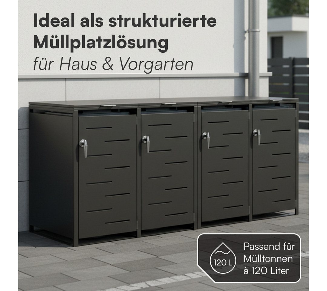 STEELSØN Mülltonnenbox Diorus 120L, abschließbar, Mülltonnenverkleidung wetterfest (Graphitschwarz, verfügbar mit 1, 2, 3, 4, oder 5 Türen), aus verzinktem Stahl Bild 3