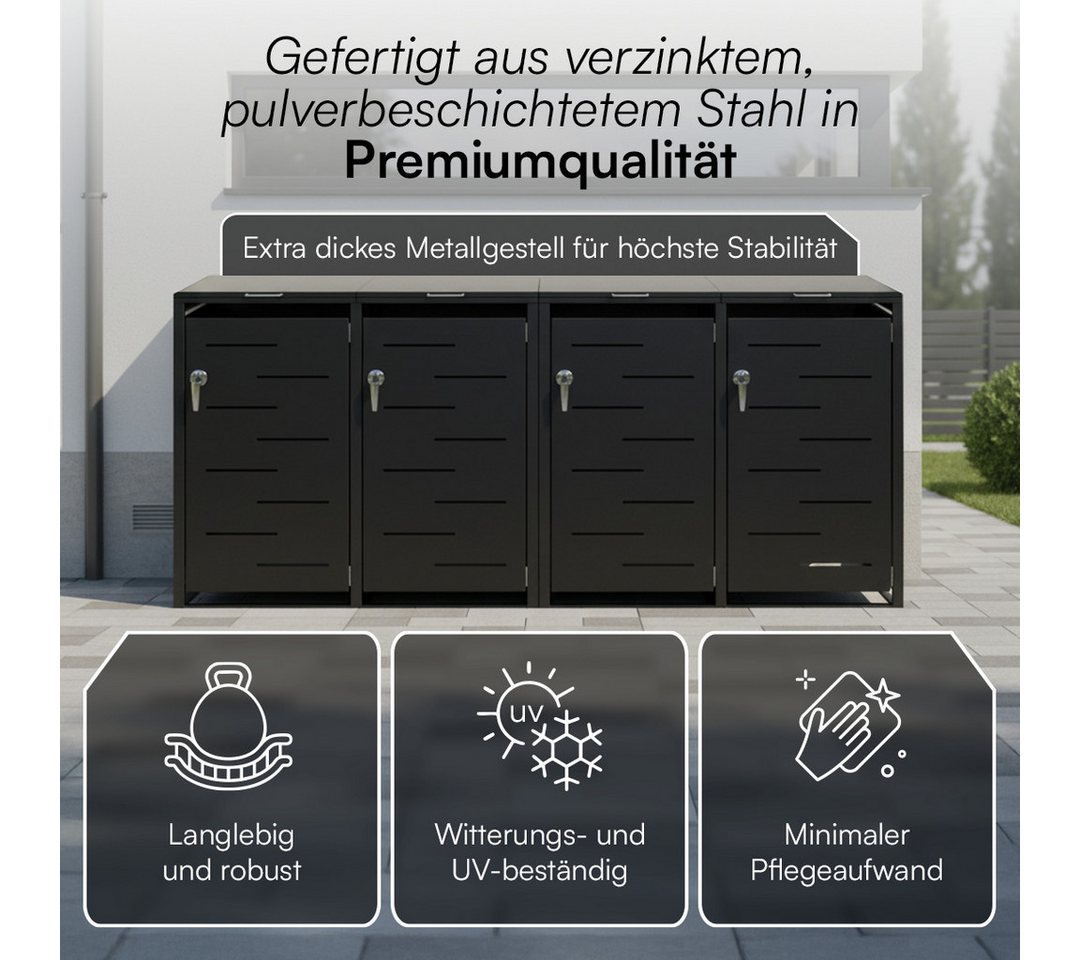 STEELSØN Mülltonnenbox Diorus 120L, abschließbar, Mülltonnenverkleidung wetterfest (Graphitschwarz, verfügbar mit 1, 2, 3, 4, oder 5 Türen), aus verzinktem Stahl Bild 5