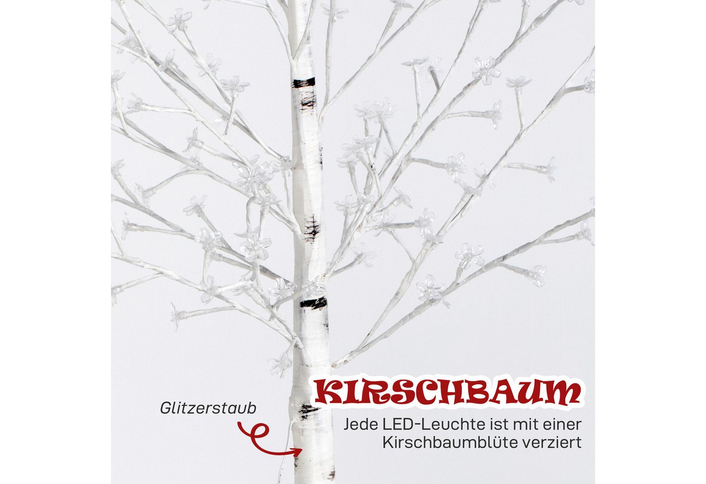 HOMCOM LED Baum LED Lichterbaum 150 cm IP44 Kirschblütenbaum Innen und Außen, Beleuchtung, LED, Warmweiß, 3-stufig dimmbare LEDs, Weiß
