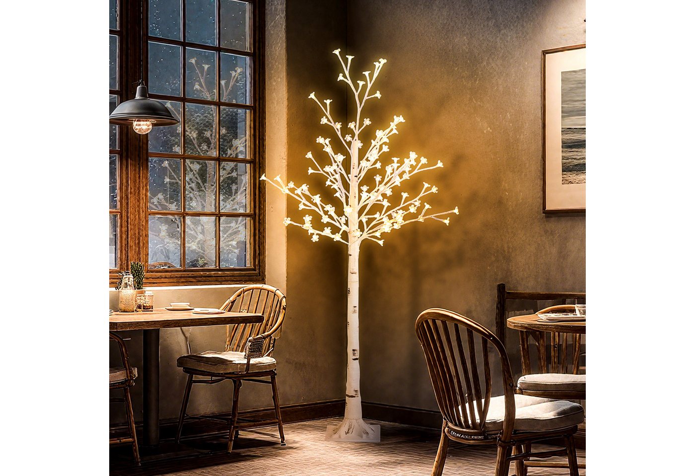 HOMCOM LED Baum LED Lichterbaum 150 cm IP44 Kirschblütenbaum Innen und Außen, Beleuchtung, LED, Warmweiß, 3-stufig dimmbare LEDs, Weiß Bild 2
