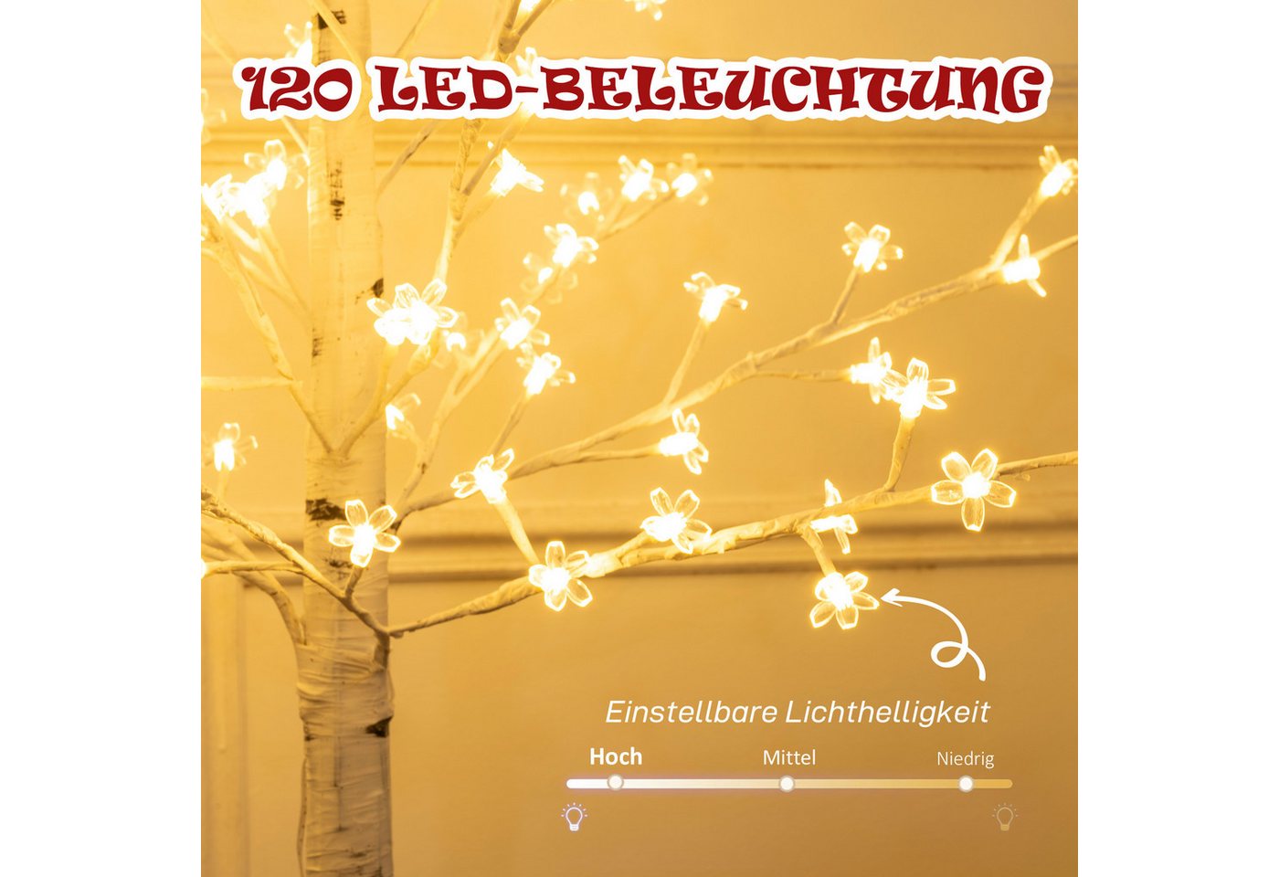 HOMCOM LED Baum LED Lichterbaum 150 cm IP44 Kirschblütenbaum Innen und Außen, Beleuchtung, LED, Warmweiß, 3-stufig dimmbare LEDs, Weiß Bild 4