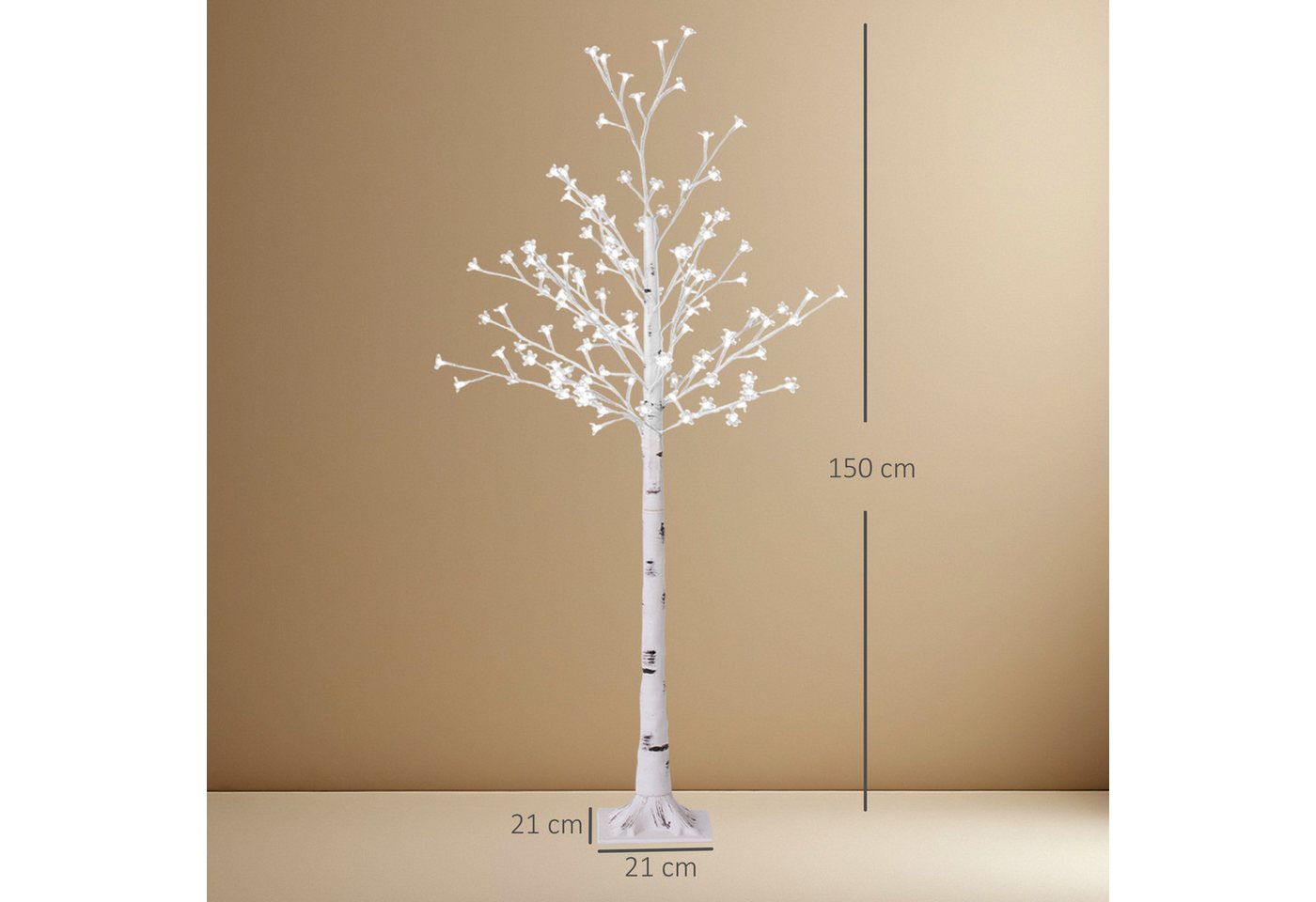HOMCOM LED Baum LED Lichterbaum 150 cm IP44 Kirschblütenbaum Innen und Außen, Beleuchtung, LED, Warmweiß, 3-stufig dimmbare LEDs, Weiß Bild 5