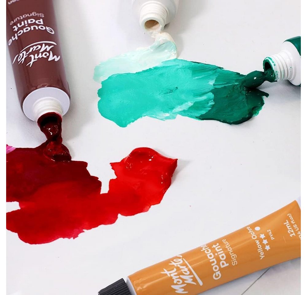 Mont Marte Bastelfarbe SIGNATURE Gouache Farben Set 12 / 24 x 12ml - Intensive Farben, Perfekt für Anfänger & Profi,lebendige Farben,samtiges & mattes Finish