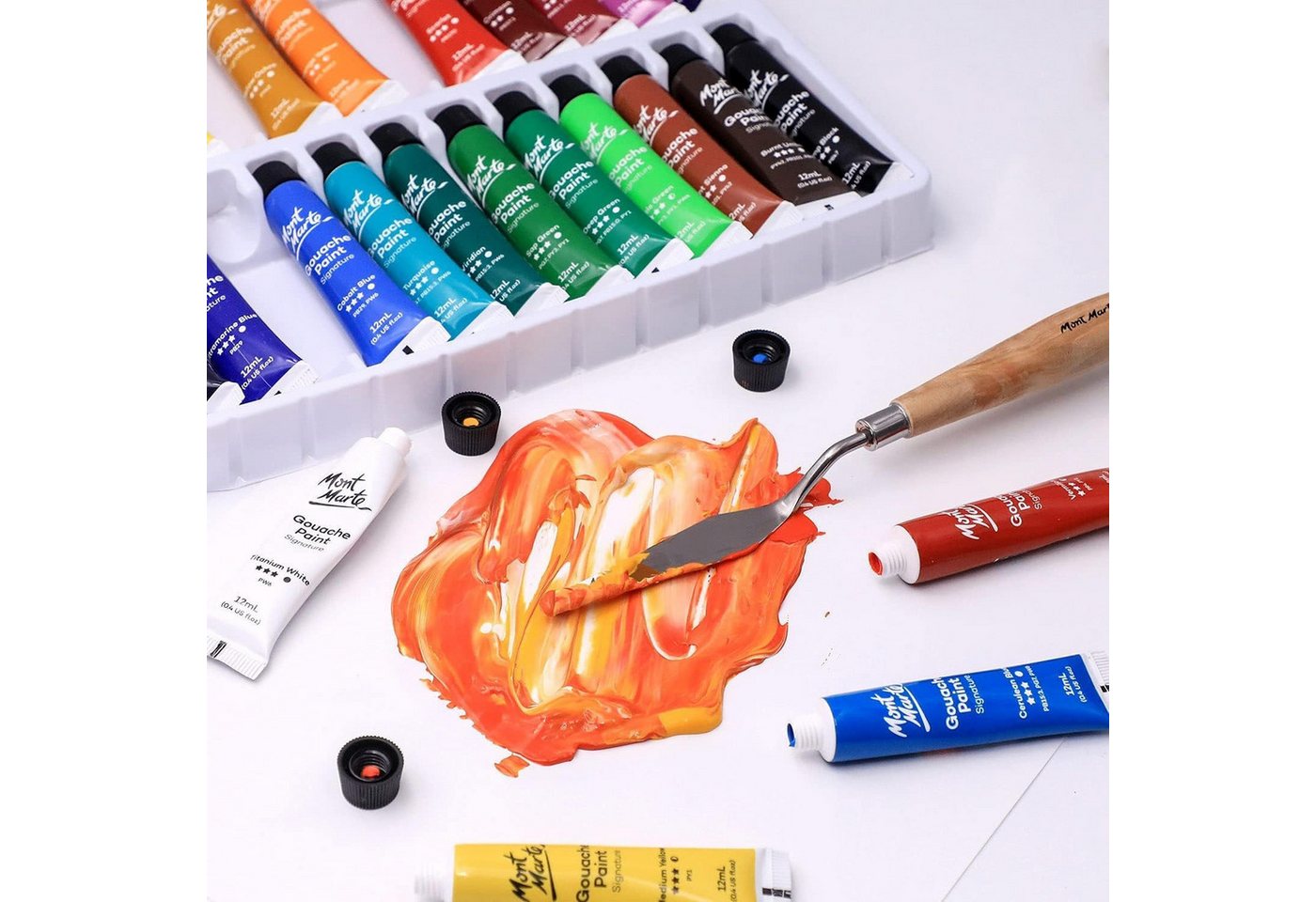 Mont Marte Bastelfarbe SIGNATURE Gouache Farben Set 12 / 24 x 12ml - Intensive Farben, Perfekt für Anfänger & Profi,lebendige Farben,samtiges & mattes Finish Bild 3