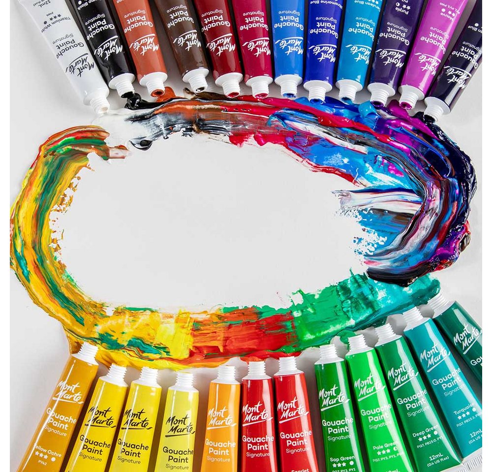 Mont Marte Bastelfarbe SIGNATURE Gouache Farben Set 12 / 24 x 12ml - Intensive Farben, Perfekt für Anfänger & Profi,lebendige Farben,samtiges & mattes Finish Bild 4