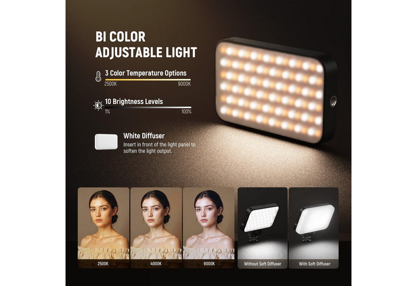 Neewer Videoleuchte N15 Einsteiger-Version Magnetisches Selfie Licht für iPhone, CRI80, mit Kaltschuh und Klemme, 2000mAh, Fotolicht für Make up Laptop