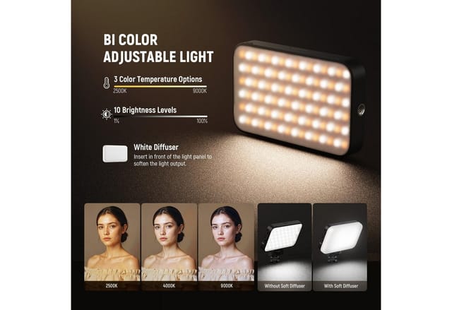 Neewer Videoleuchte N15 Einsteiger-Version Magnetisches Selfie Licht für iPhone, CRI80, mit Kaltschuh und Klemme, 2000mAh, Fotolicht für Make up Laptop