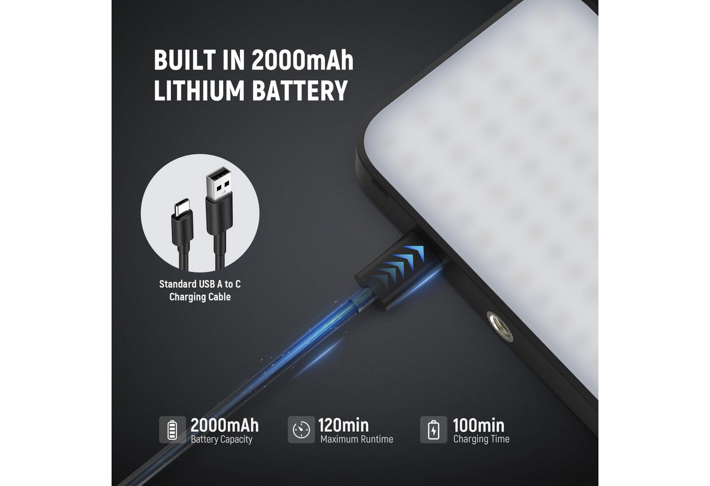 Neewer Videoleuchte N15 Einsteiger-Version Magnetisches Selfie Licht für iPhone, CRI80, mit Kaltschuh und Klemme, 2000mAh, Fotolicht für Make up Laptop Bild 2