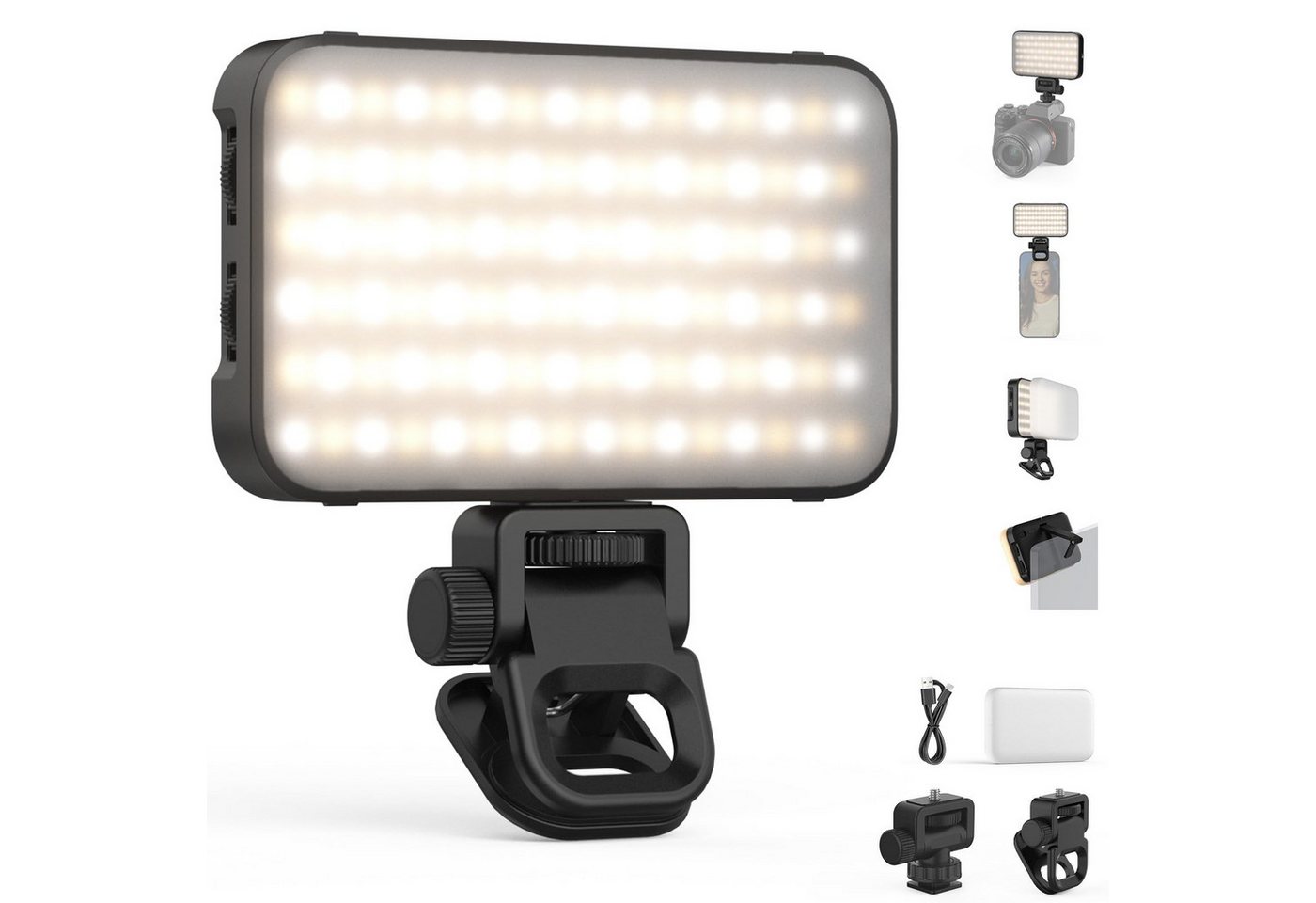 Neewer Videoleuchte N15 Einsteiger-Version Magnetisches Selfie Licht für iPhone, CRI80, mit Kaltschuh und Klemme, 2000mAh, Fotolicht für Make up Laptop Bild 4