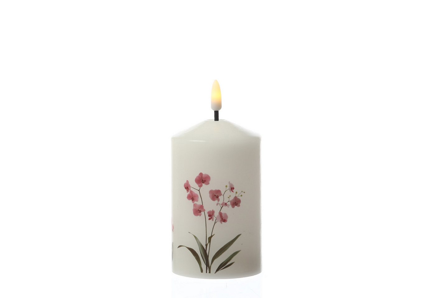 MARELIDA LED-Kerze mit Orchideen Motiv Echtwachskerze mit Blumen Design 7x14,5cm Timer, LED Classic, warmweiß (2100K bis 3000K) Bild 2