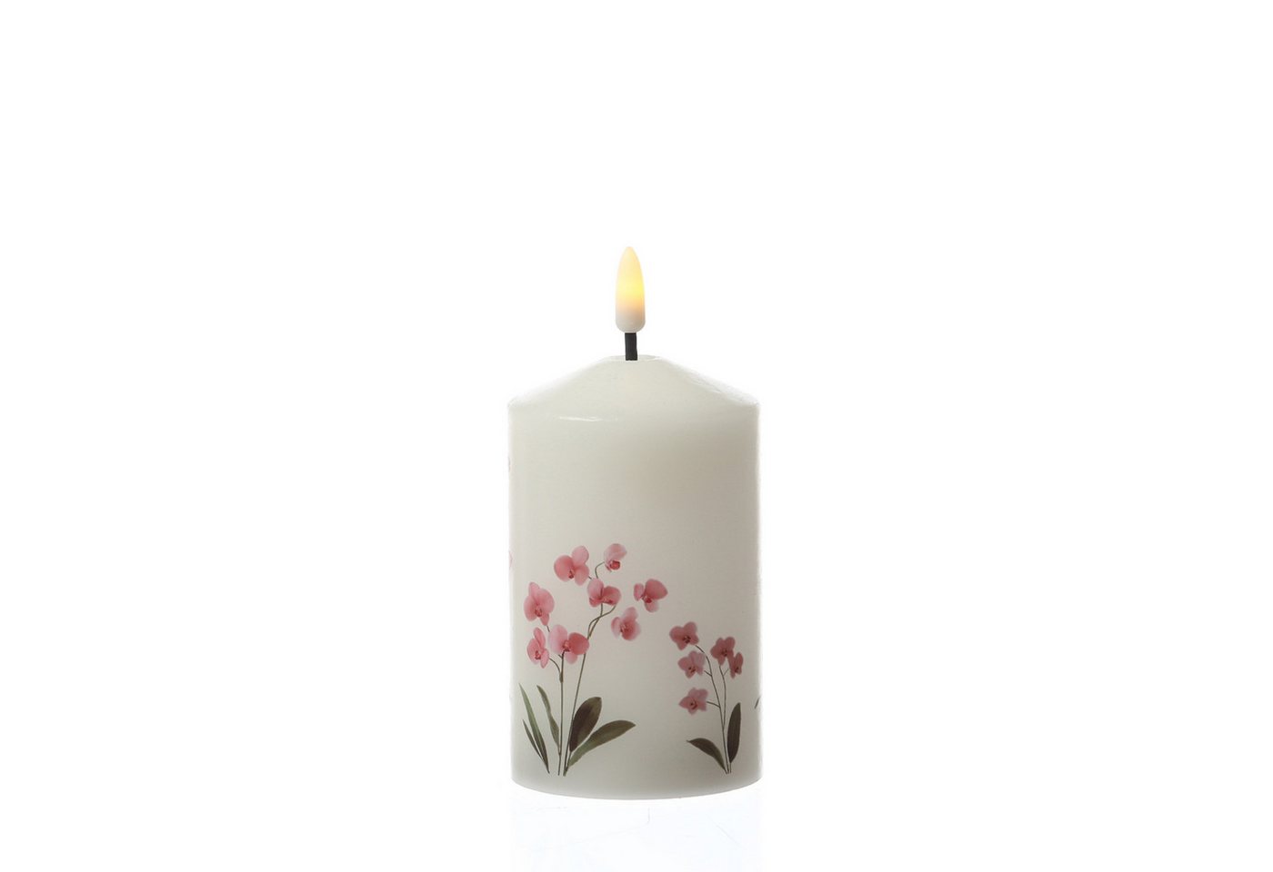 MARELIDA LED-Kerze mit Orchideen Motiv Echtwachskerze mit Blumen Design 7x14,5cm Timer, LED Classic, warmweiß (2100K bis 3000K) Bild 5
