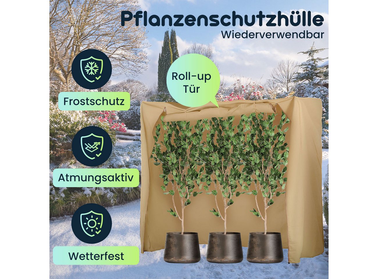 shop'n smile ideoon Winterschutzhaube XXXL-Pflanzenschutzhülle 200x180x70cm Winterschutz 100g/m² Vlies, Reißverschluss-Roll-Up-Tür/ wasser-& lichtdurchlässige Vlies Bild 2