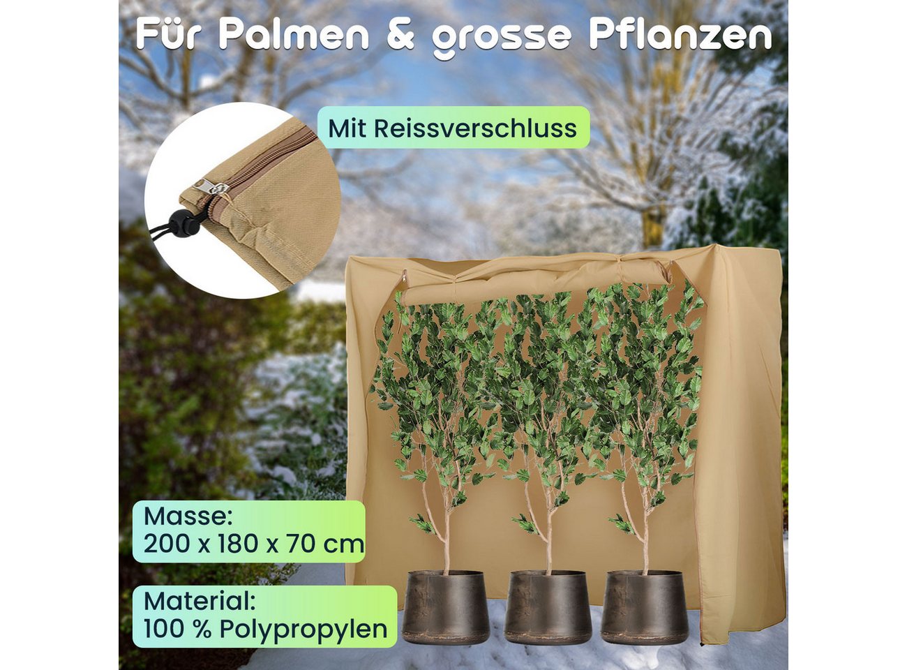 shop'n smile ideoon Winterschutzhaube XXXL-Pflanzenschutzhülle 200x180x70cm Winterschutz 100g/m² Vlies, Reißverschluss-Roll-Up-Tür/ wasser-& lichtdurchlässige Vlies Bild 5
