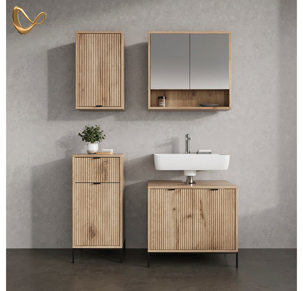 Livinity® Badezimmerspiegelschrank ATERNO, Viking Oak, 70 x 65 cm mit 2 Türen (1-St)