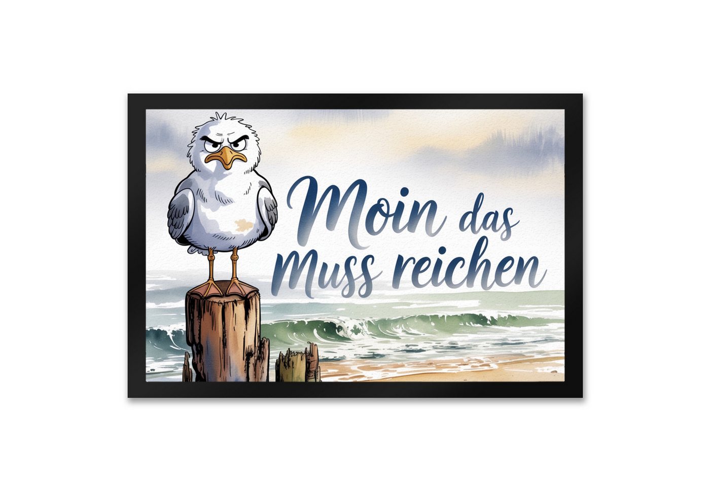 speecheese Fußmatte Möwe Aquarell Moin Spruch Fußmatte XXL in 50x75 cm für Nordseefans