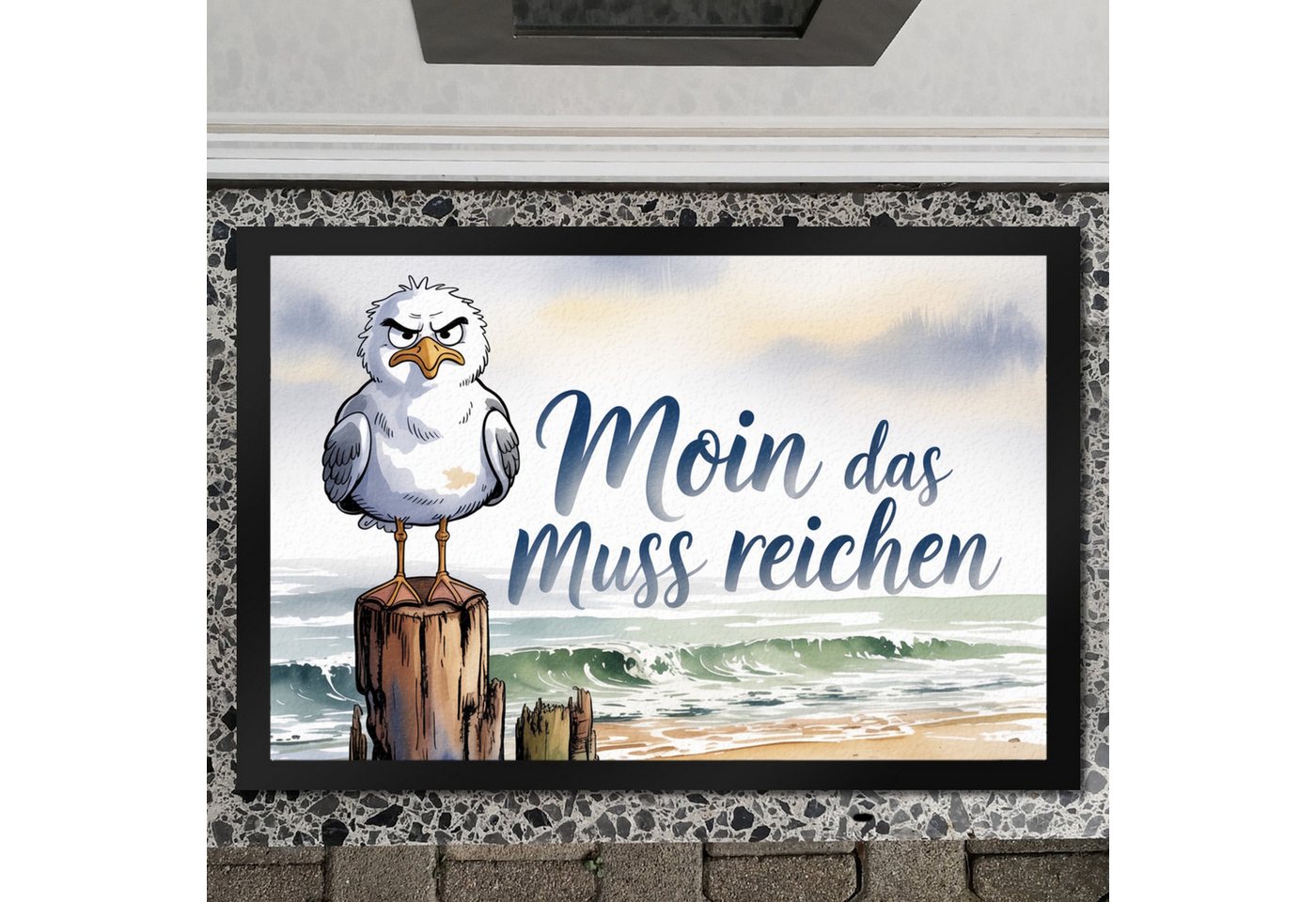 speecheese Fußmatte Möwe Aquarell Moin Spruch Fußmatte XXL in 50x75 cm für Nordseefans Bild 2