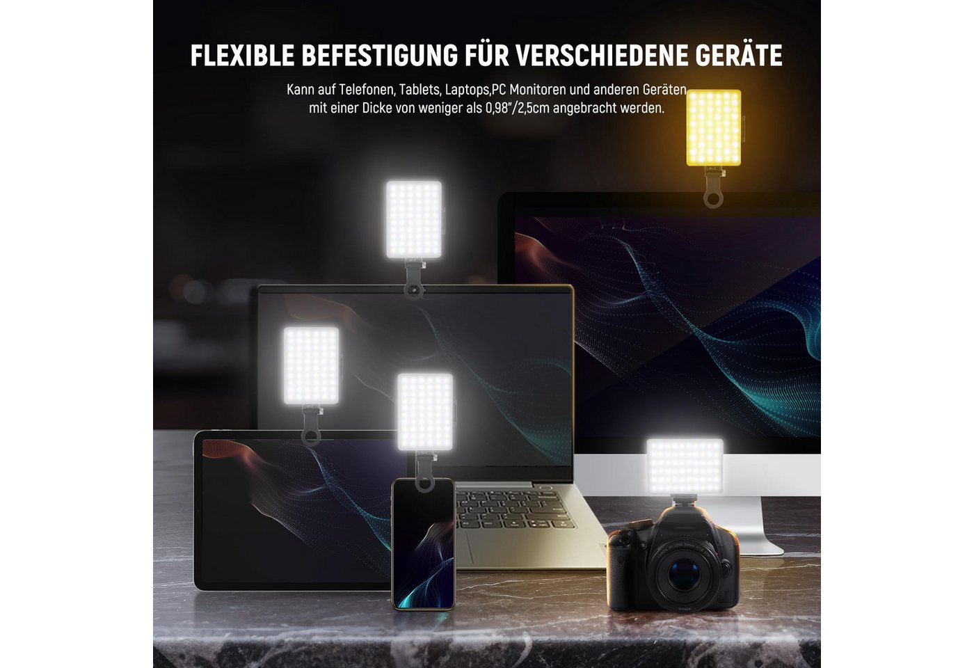 Neewer Videoleuchte VL67B Selfie Licht für iPhone, mit APP Steuerung, 2000mAh, Zweifarbig, Clip-On Fülllicht für Vlogging Aufnahme Live Streaming Laptop Webcam Bild 4