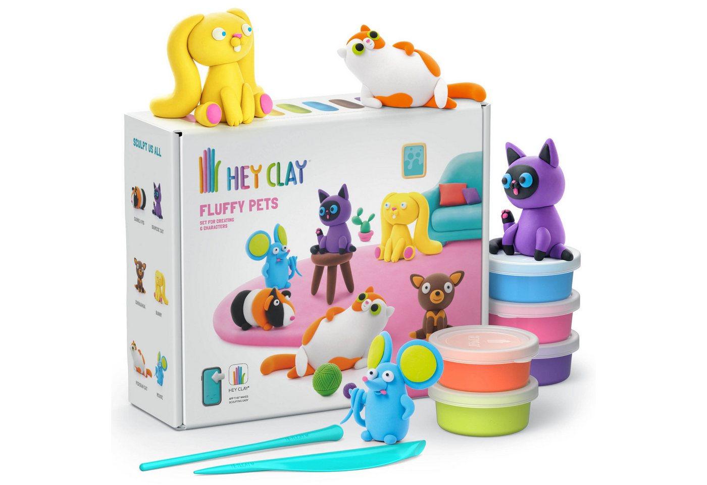 Hey Clay Modelliermasse Hey Clay Flauschige Tierfiguren, Spielknete, Knetmasse 15 Farben