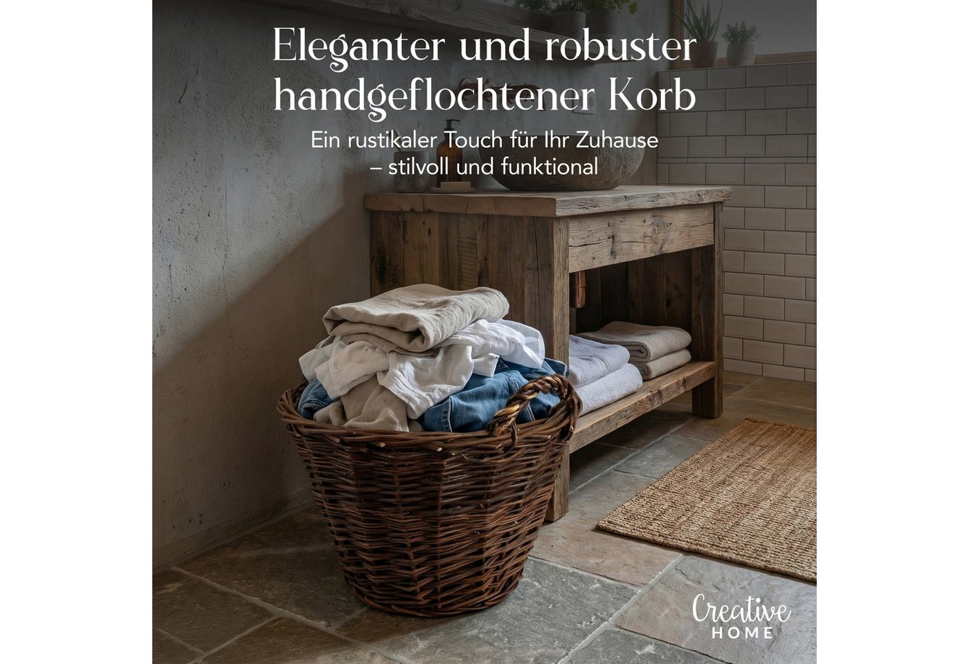 Creative Home Weidenkorb Weidenkorb mit Zwei Henkel, Perfekt für Geschenkkorb Kaminkorb