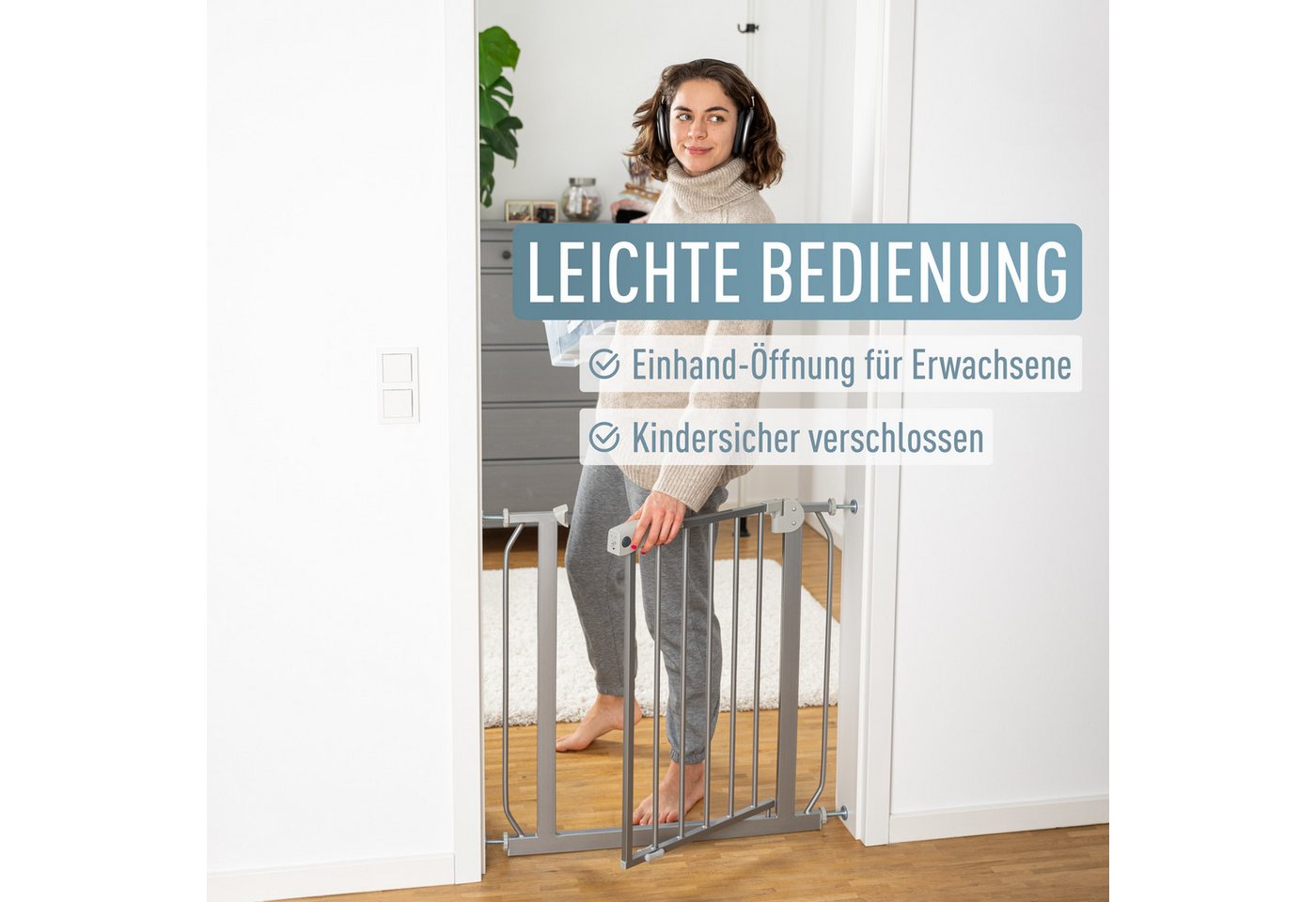 ib style Türschutzgitter Berrin Treppengitter 85-95cm silber-grau, Sicherheitsgitter für Türen und Treppen, Ohne Bohren, Zum Klemmen Bild 2
