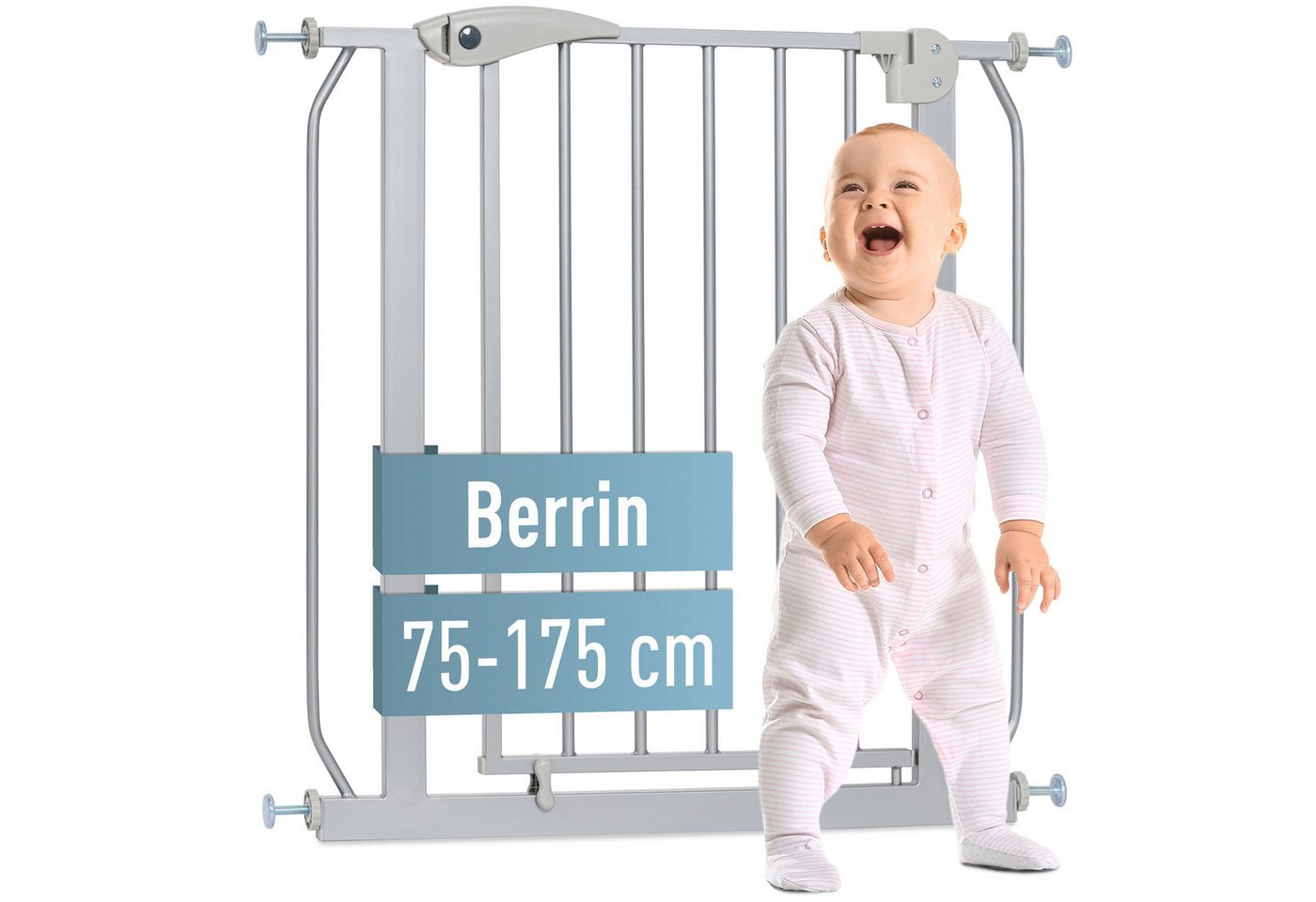 ib style Türschutzgitter Berrin Treppengitter 85-95cm silber-grau, Sicherheitsgitter für Türen und Treppen, Ohne Bohren, Zum Klemmen Bild 4
