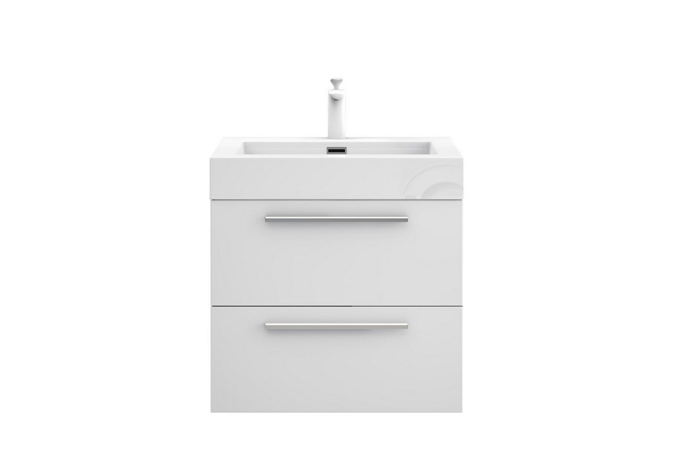 doporro Badezimmer-Set Waschtisch mit Unterschrank 60-100cm mit 2 Schubladen Holz Quadratto, Mineralguss Waschbecken Bild 2