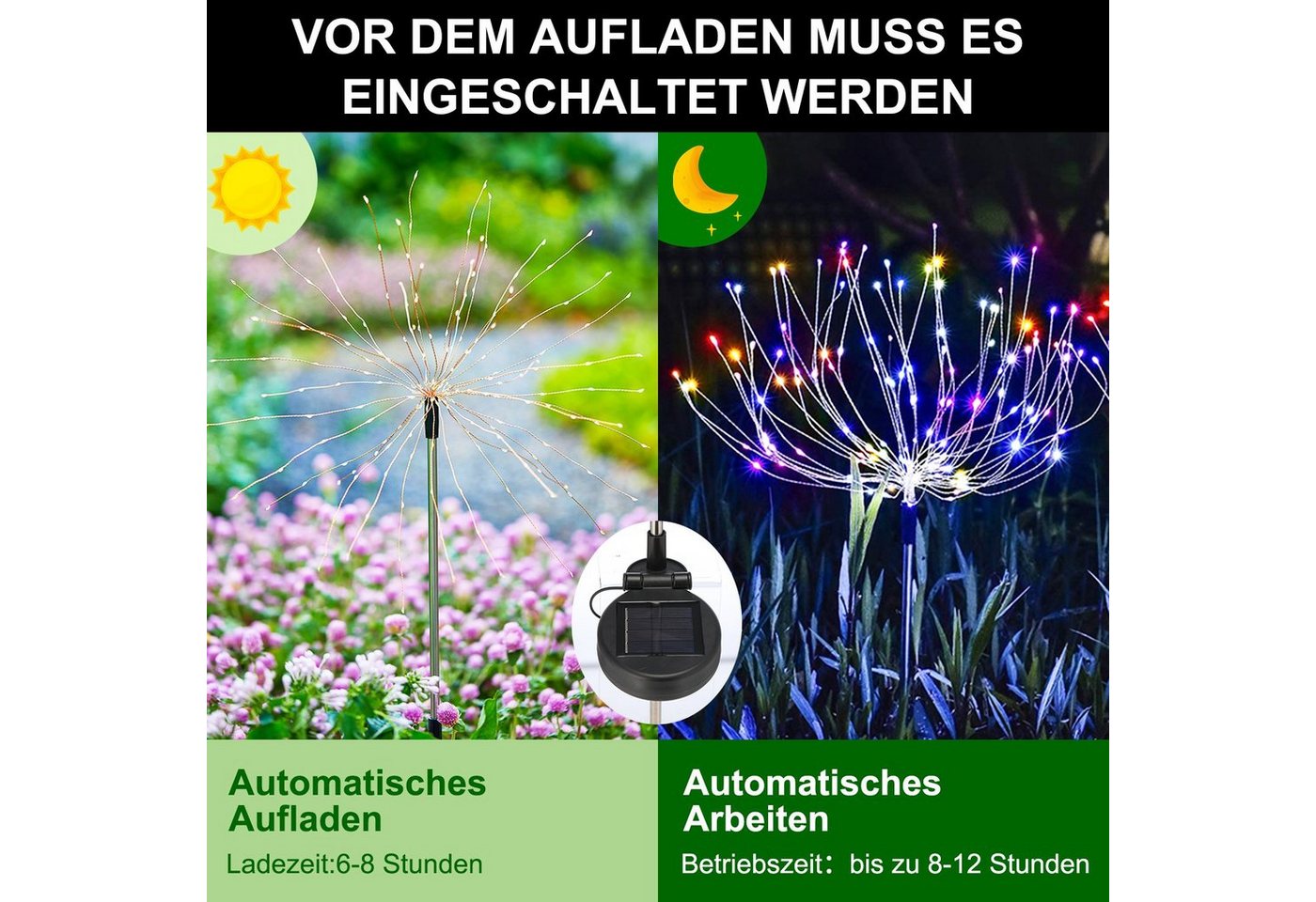 oyajia LED Solarleuchte 1/2/4x 120 LEDs Solarlampe Feuerwerk Lichter, 2 Modi LED Lichterkette, LED fest integriert, bunt, IP65 Wasserdicht Solar-Gartenleuchten, Weg Rasen Garten Dekor Lampe