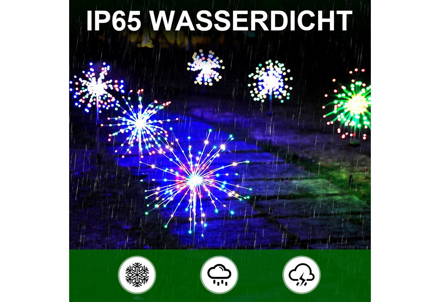 oyajia LED Solarleuchte 1/2/4x 120 LEDs Solarlampe Feuerwerk Lichter, 2 Modi LED Lichterkette, LED fest integriert, bunt, IP65 Wasserdicht Solar-Gartenleuchten, Weg Rasen Garten Dekor Lampe Bild 2