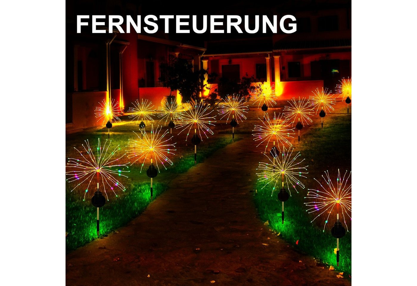 oyajia LED Solarleuchte 1/2/4x 120 LEDs Solarlampe Feuerwerk Lichter, 2 Modi LED Lichterkette, LED fest integriert, bunt, IP65 Wasserdicht Solar-Gartenleuchten, Weg Rasen Garten Dekor Lampe Bild 4