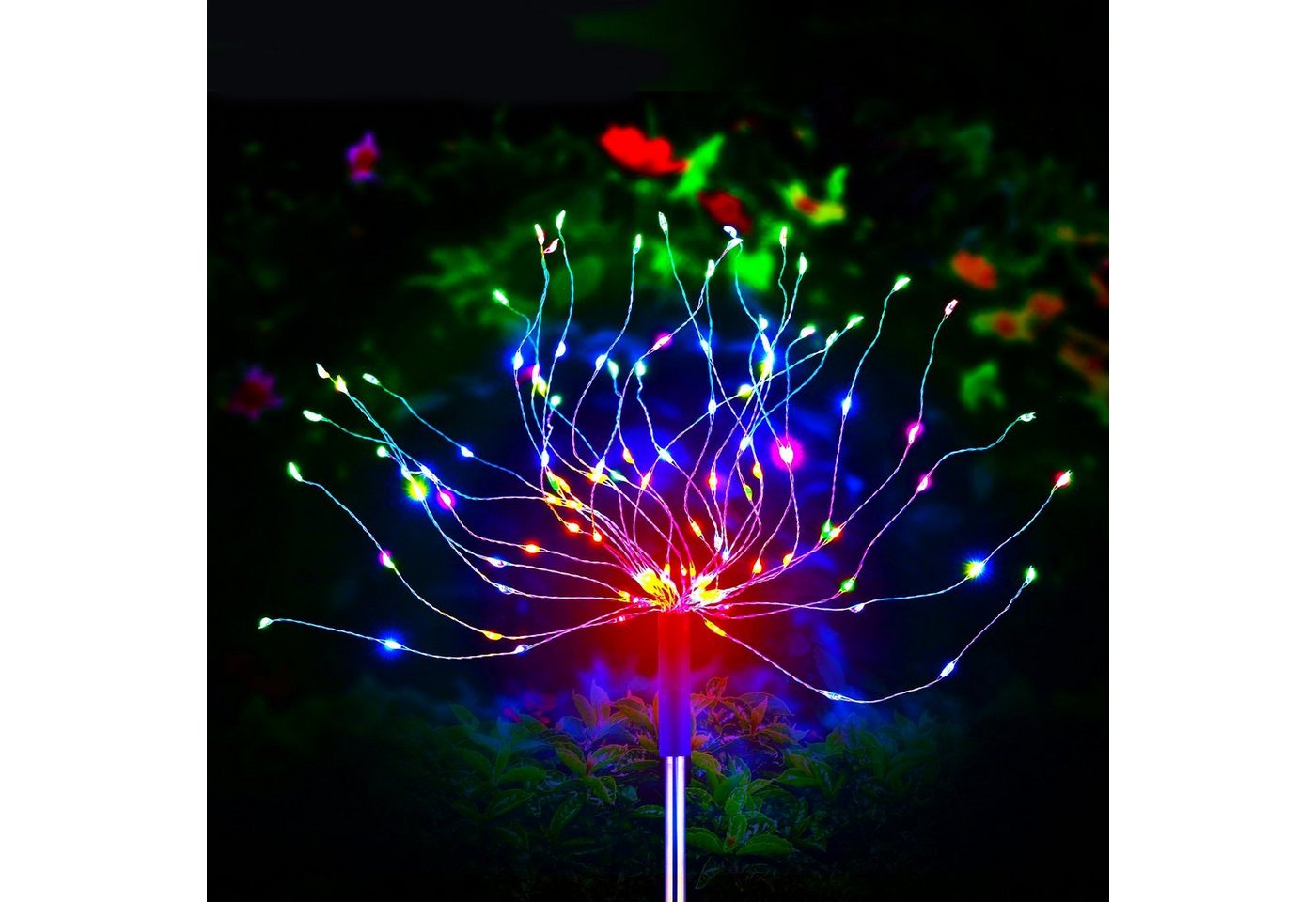 oyajia LED Solarleuchte 1/2/4x 120 LEDs Solarlampe Feuerwerk Lichter, 2 Modi LED Lichterkette, LED fest integriert, bunt, IP65 Wasserdicht Solar-Gartenleuchten, Weg Rasen Garten Dekor Lampe Bild 5