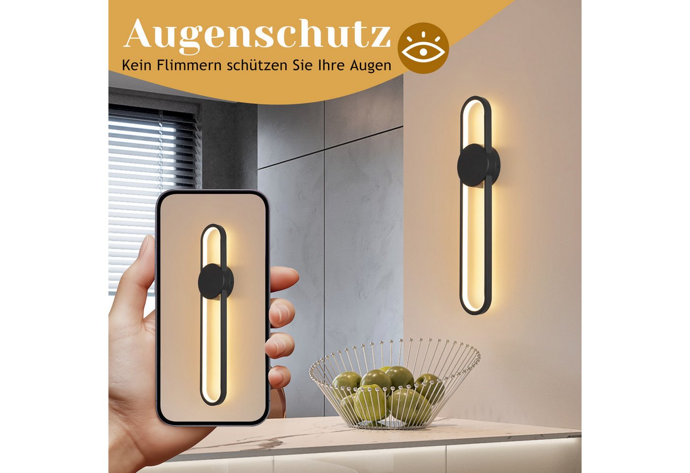 Nettlife LED Wandleuchte Innen Schwarz 12W Treppenhauslampe 60cm Flurlampe Modern 3000K, LED fest integriert, Warmweiß, Minimalistische Wandbeleuchtung für Schlafzimmer Wohnzimmer Flur Bild 2