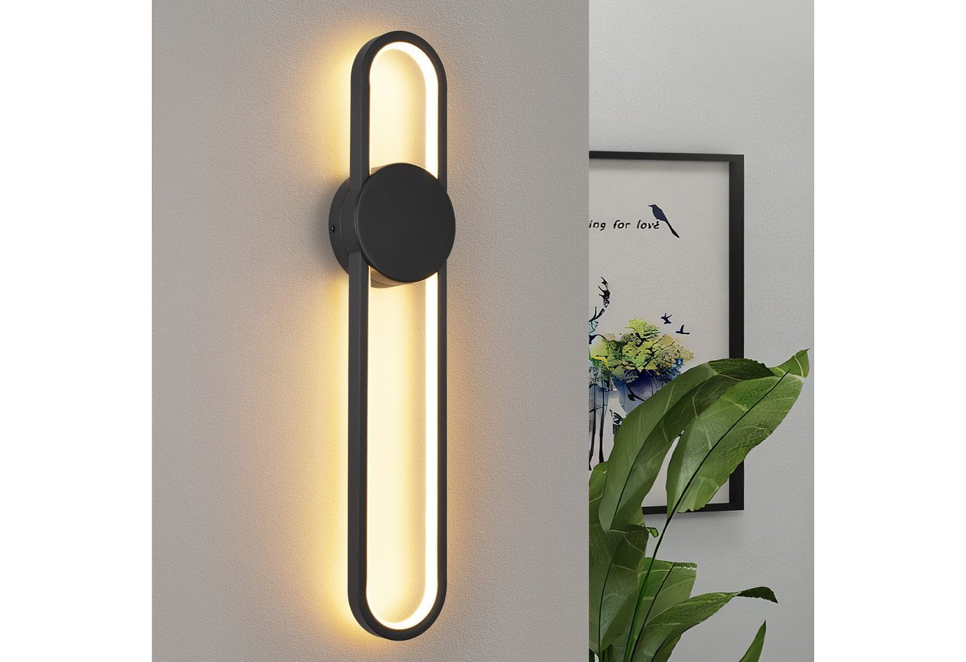 Nettlife LED Wandleuchte Innen Schwarz 12W Treppenhauslampe 60cm Flurlampe Modern 3000K, LED fest integriert, Warmweiß, Minimalistische Wandbeleuchtung für Schlafzimmer Wohnzimmer Flur Bild 3