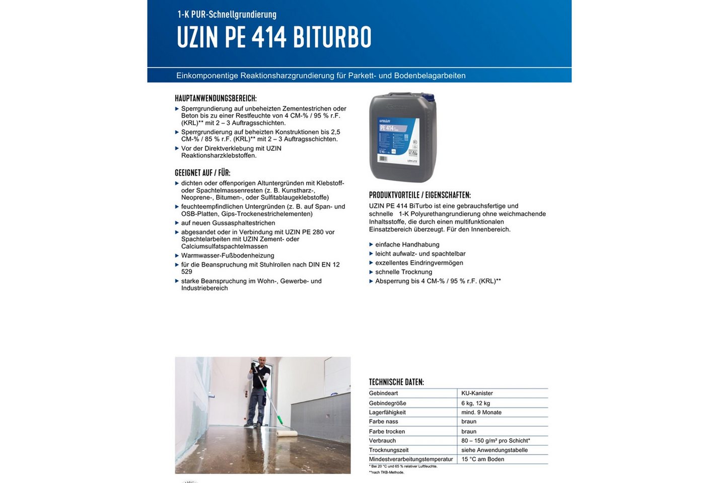 Uzin Grundierfarbe UZIN PE 414 BiTurbo 12 kg 1K PUR-Schnellgrundierung Parkett Bild 3