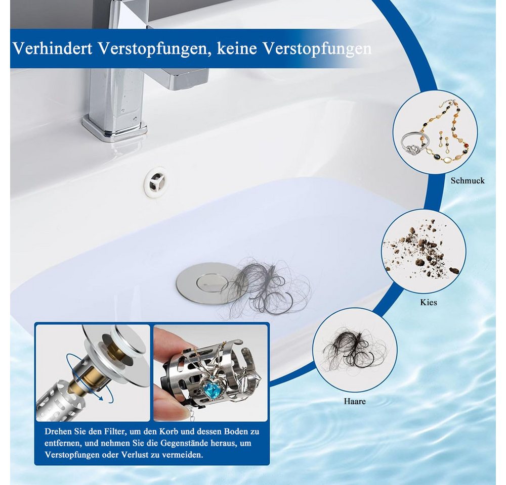 AFKSMILE Waschbeckenstöpsel Waschbeckenstöpsel Pop up Abflusssieb, Universaler Abflussstopfen Bild 2