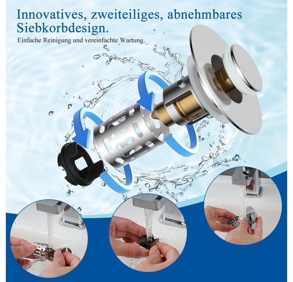 AFKSMILE Waschbeckenstöpsel Waschbeckenstöpsel Pop up Abflusssieb, Universaler Abflussstopfen Bild 5