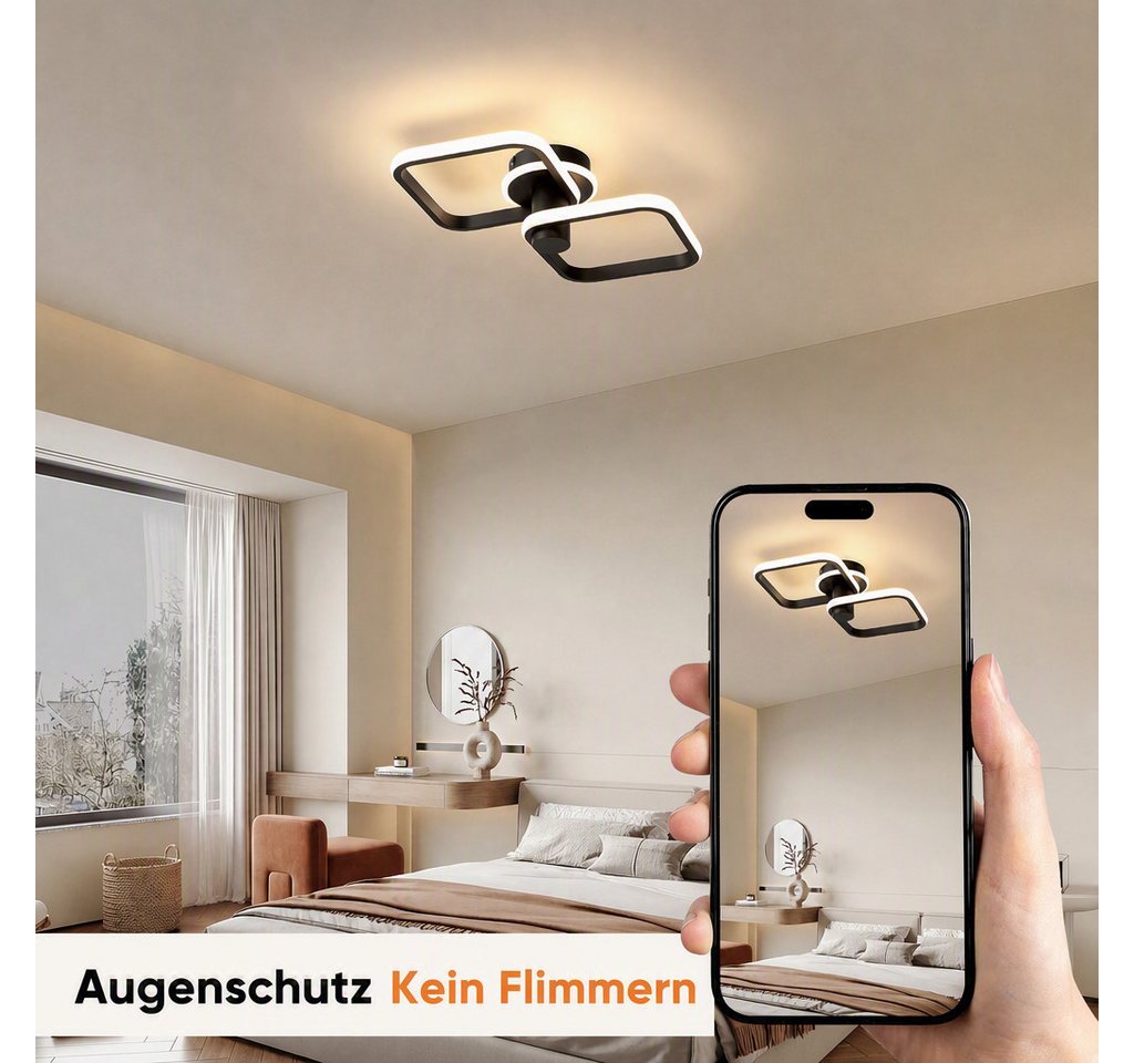 BlingBin LED Deckenleuchte 46cm DeckenLampe 34W 1895 lm, sandschwarz, 3000 K, LED fest integriert, Tageslichtweiß, Modern Deckenlampe 3000K für Wohnzimmer Küche Flur
