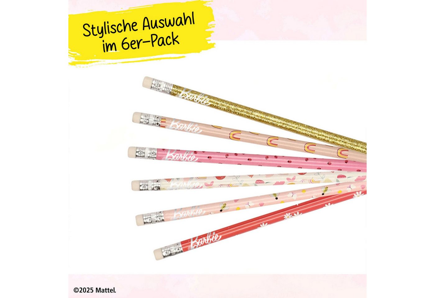 Online Pen Bleistift Barbie Bleistifte 6er Set mit Radierer - Schule & Malen Bild 3