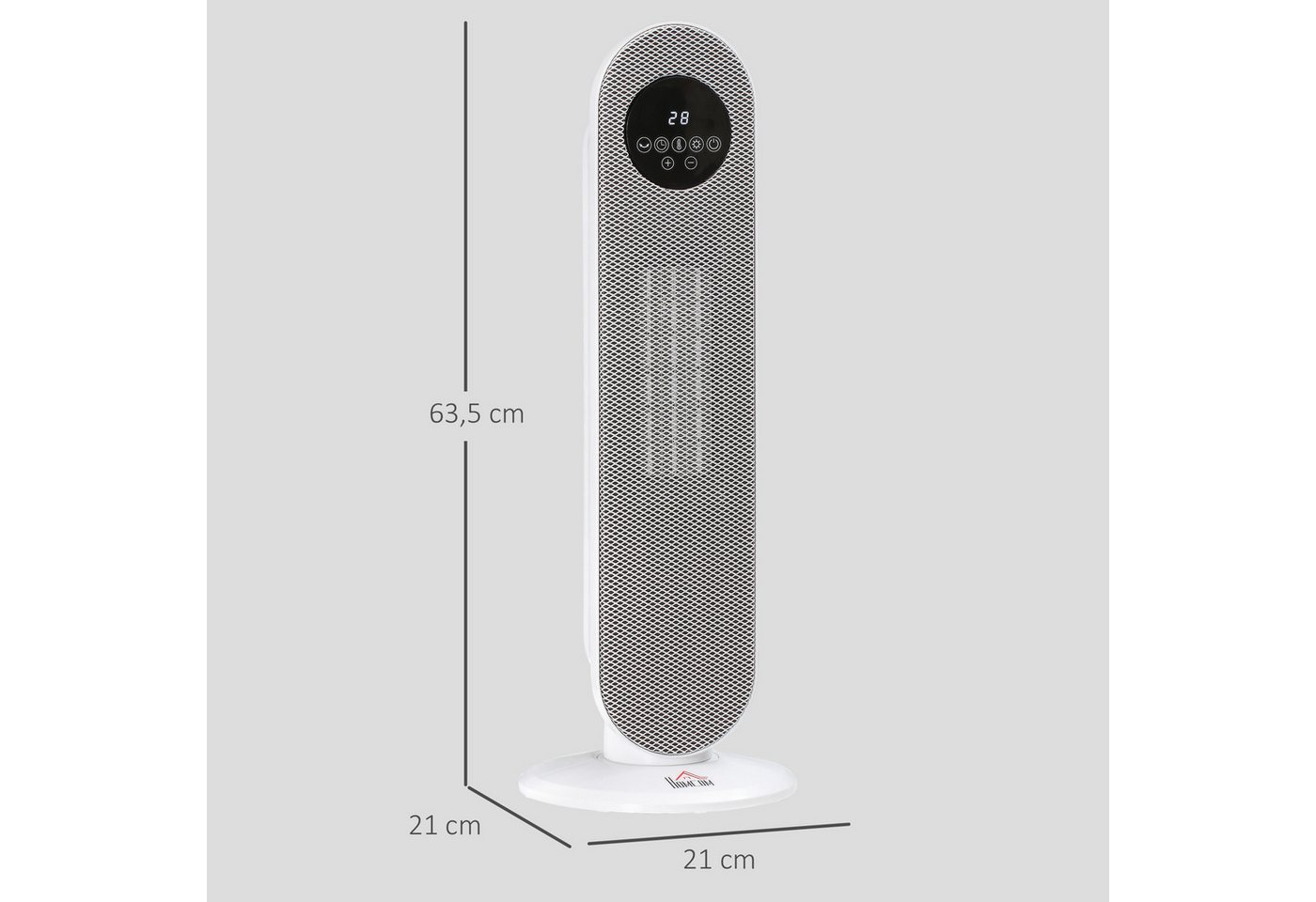 HOMCOM Heizlüfter Turmheizlüfter PTC-Keramikheizung mit Fernbedienung, 2000 W, 45° Oszillation, Fernbedienung, 12h Timer