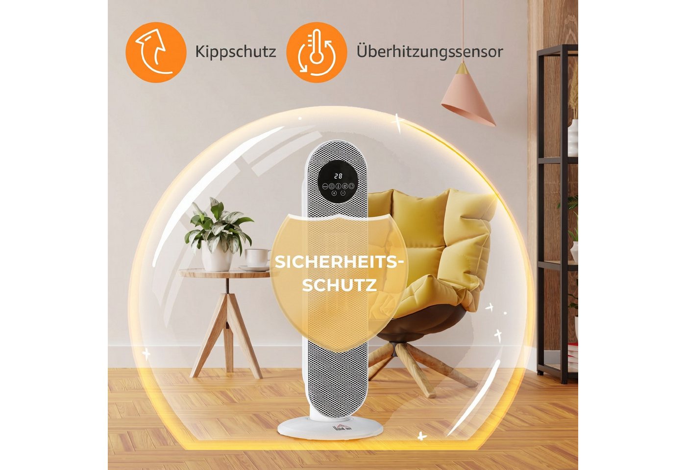 HOMCOM Heizlüfter Turmheizlüfter PTC-Keramikheizung mit Fernbedienung, 2000 W, 45° Oszillation, Fernbedienung, 12h Timer Bild 2