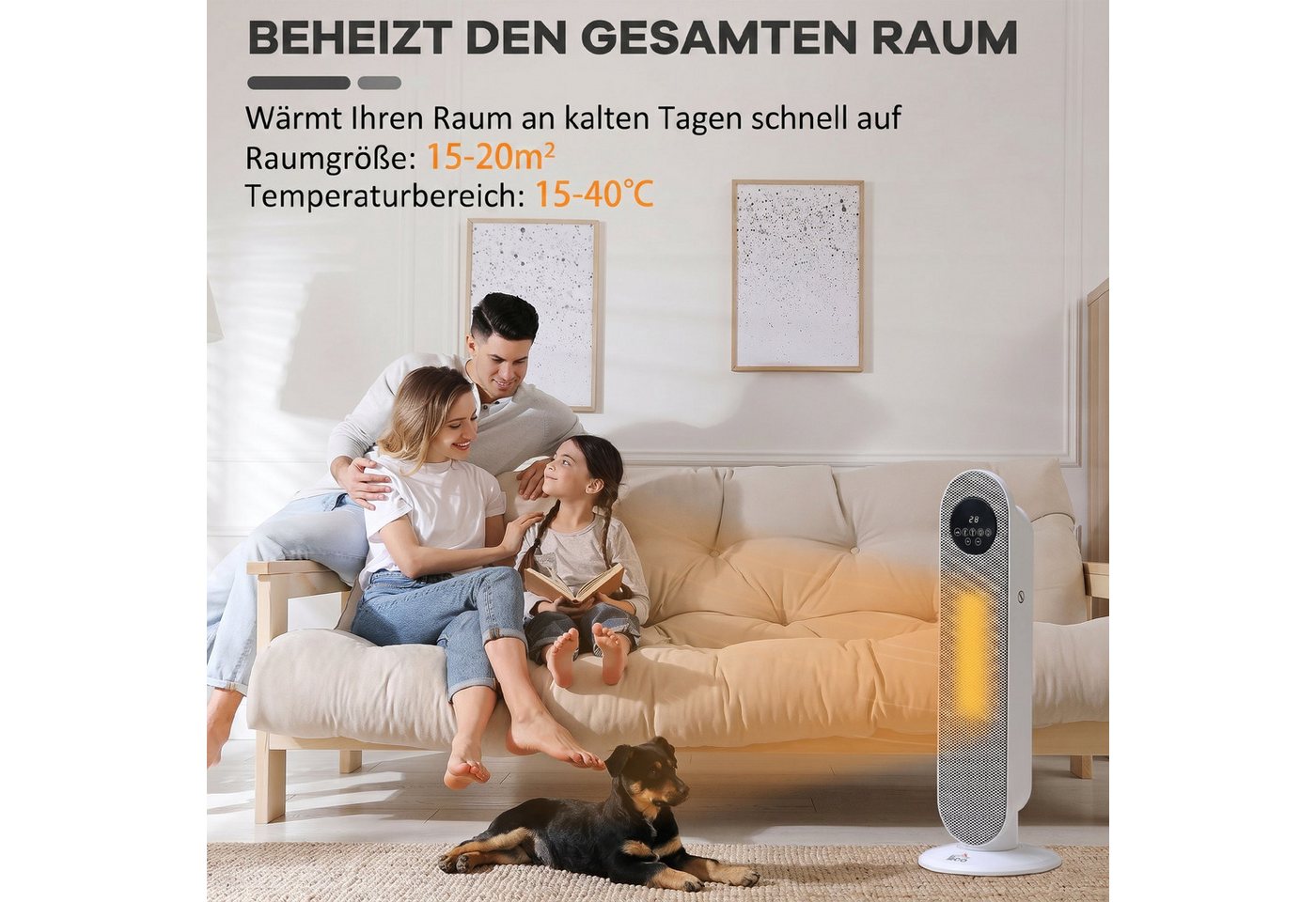 HOMCOM Heizlüfter Turmheizlüfter PTC-Keramikheizung mit Fernbedienung, 2000 W, 45° Oszillation, Fernbedienung, 12h Timer Bild 5