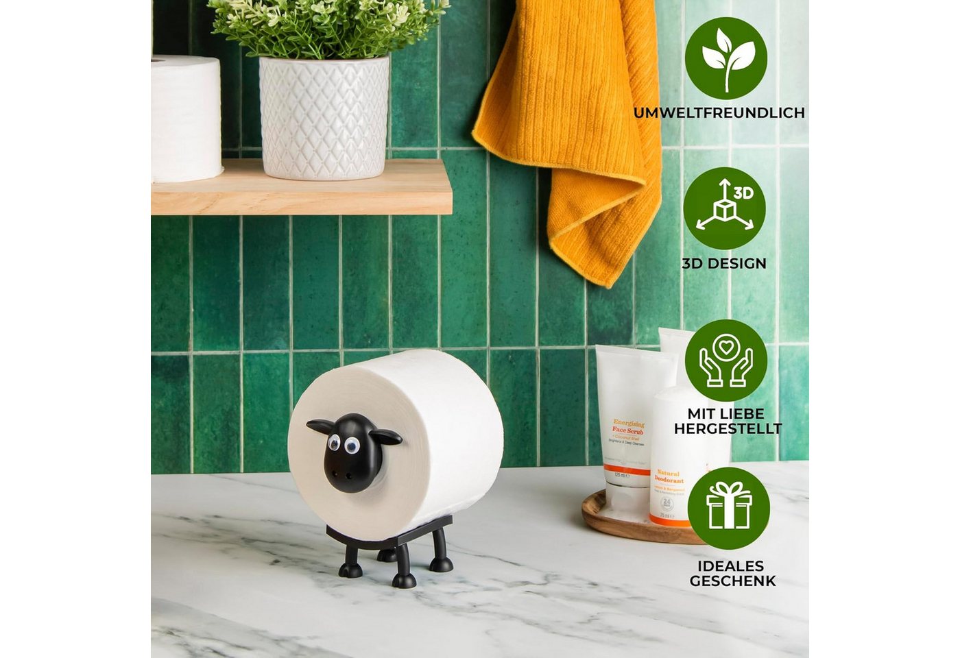 Fyrove Toilettenpapierhalter Selbstklebender Toilettenpapierhalter ohne Bohren fürs Bad, mit 2 verschiedenen Befestigungsoptionen,für Bad & WC,dekorativ Bild 2